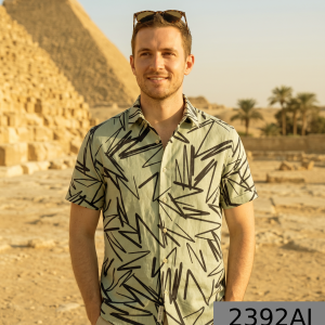 J.Hampstead 100% Pure Giza Cotton Blended Printed pattern Beige colour Unstitched Shirt Fabric of 1.6 meters / VV2392AI
