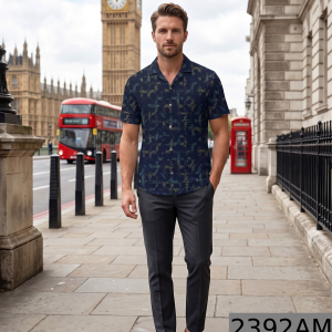 J.Hampstead 100% Pure Giza Cotton Blended Printed pattern Navy Blue colour Unstitched Shirt Fabric of 1.6 meters / VV2392AM