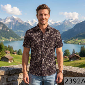 J.Hampstead 100% Pure Giza Cotton Blended Printed pattern Brown colour Unstitched Shirt Fabric of 1.6 meters / VV2392AL