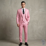 Raymond Montovello collection with Super 70s merino wool, Catonic blend, Viscose blend, easy care Pink Checkered unstitched suit fabric of 3.5 Mts / VV2676