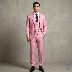 Raymond Montovello collection with Super 70s merino wool, Catonic blend, Viscose blend, easy care Pink Checkered unstitched suit fabric of 3.5 Mts / VV2676